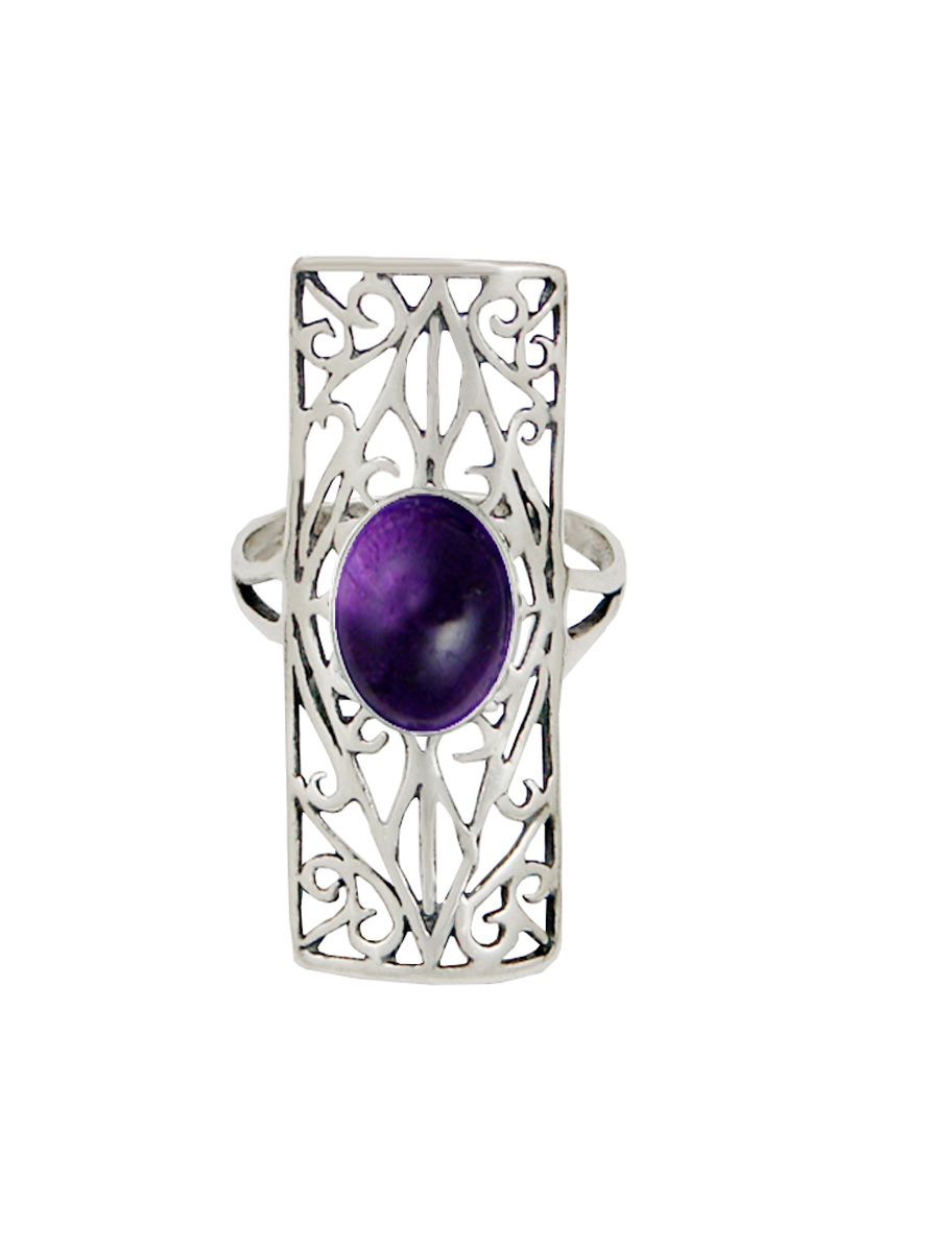 Sterling Silver Filigree Ring With Amethyst Size 10